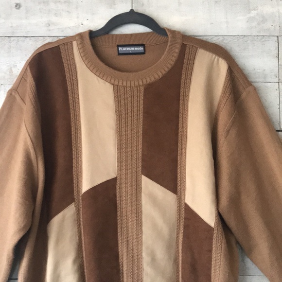 Patchwork faux suede wool blend dressy sweater - Picture 2 of 8